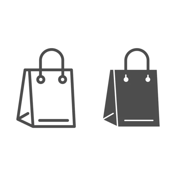 Ligne de sac et icône solide. Pack marché en polyéthylène avec poignées pour faire du shopping. Concept de conception de produits en plastique, pictogramme de style contour sur fond blanc, utilisation pour le web et l'application. Eps 10 . — Image vectorielle