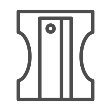 Kalem açacağı çizgisi simgesi. Elle kesme sembolü, beyaz arkaplanda ana hatlı resim çizimi. Mobil konsept ve web tasarımı için okul enstrümanı veya kırtasiye tabelası. Vektör grafikleri.