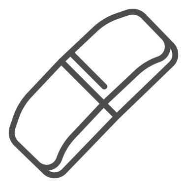 Silgi satırı simgesi. Lastik bant sembolü, beyaz arkaplanda ana hatlı resim. Mobil konsept ve web tasarımı için okul ya da kırtasiye öğesi işareti. Vektör grafikleri.