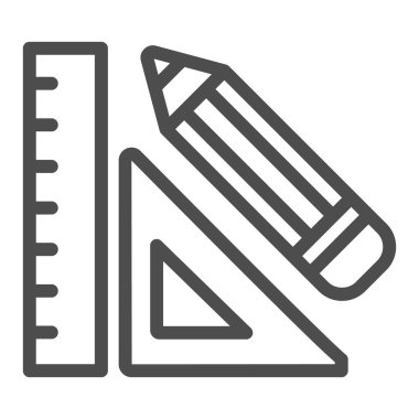 Cetvel ve kalem çizgisi simgesi. Matematik aletleri çizmek, klasik matematik enstrümanı. Geometri özne vektör tasarımı konsepti, beyaz arkaplan üzerinde taslak biçim piktogramı.