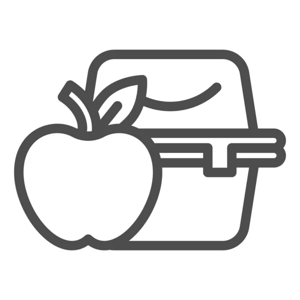 Піктограма лінії обідньої скриньки. Яблуко з пластиковою тарілкою з домашньою їжею. Концепція шкільного векторного дизайну, контурна піктограма стилю на білому тлі . — стоковий вектор