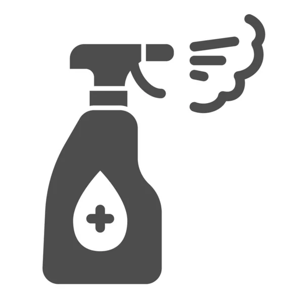 Antiseptisk medicinsk spray fast ikon. Händerna rengöringsmedel med cross glyf stil piktogram på vit bakgrund. Hand hygien och desinficering underteckna mobila koncept och webbdesign. Vektorgrafik. — Stock vektor