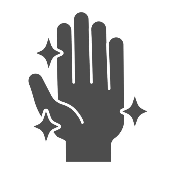 Mão após a lavagem livre de bactérias ou vírus ícone sólido. Limpe o símbolo de mãos brilhantes, pictograma de estilo de glifo no fundo branco. Coronavirus sinal de prevenção móvel e web design. Gráficos vetoriais . — Vetor de Stock