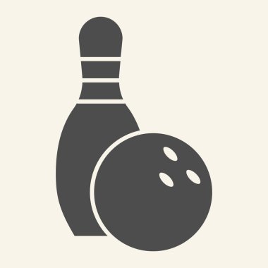 Bowling somut ikonu. Bowling pimi ve top glifleri bej arka planda. Mobil konsept ve web tasarımı için spor ve eğlence tabelaları. Vektör grafikleri.
