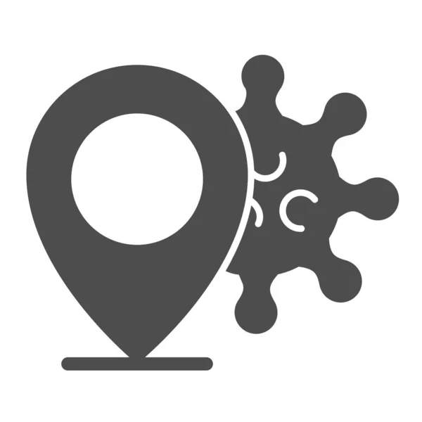 Viruslocatie solide pictogram. Covid-19 infectie plaats pointer symbool, glyph stijl pictogram op witte achtergrond. Pandemische locatie pin teken voor mobiel concept en web design. vectorgrafieken. — Stockvector