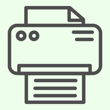 Yazıcı satırı simgesi. Ofis lazer-jet baskı makinesi beyaz arka planda resim çizimi. Mobil konsept ve web tasarımı için iş ve organizasyon tabelaları. Vektör grafikleri.