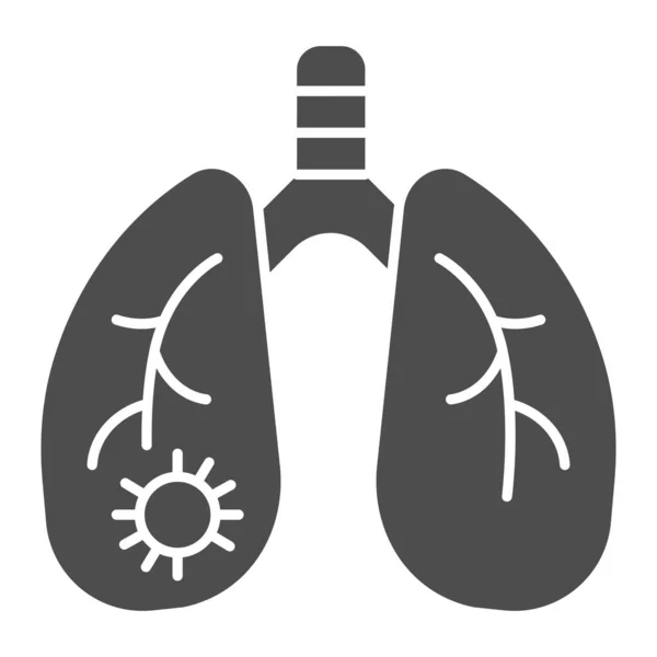 Infección por Coronavirus en un icono sólido pulmonar. Pictograma estilo glifo de bacterias de órganos y virus humanos sobre fondo blanco. Pulmones humanos infectados para concepto móvil y diseño web. Gráficos vectoriales . — Vector de stock