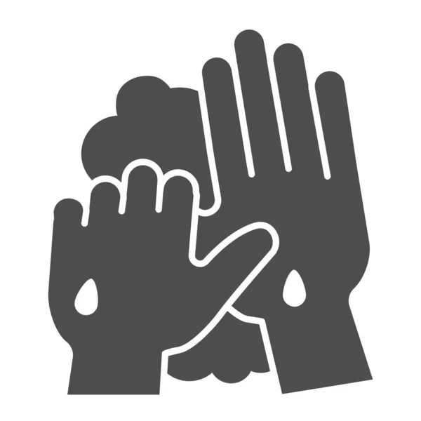 Person Hände waschen mit Seife und Wasser feste Symbol. Richtige saubere Finger Hygiene covid-19 Glyph-Stil Piktogramm auf weißem Hintergrund. Verhindern Virenzeichen für mobile und Web. Vektorgrafik. — Stockvektor