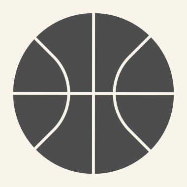 Basketbol somut ikonu. Bej arka planda basketbol topu kabartması. Mobil konsept ve web tasarımı için spor ve eğlence tabelaları. Vektör grafikleri.