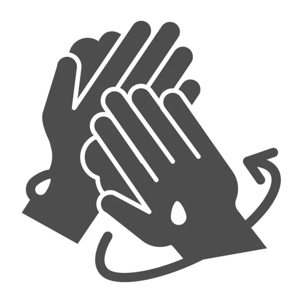 Правильное ручное мытье твердой иконки. Персональная гигиена в символе пандемии ковида-19, пиктограмма в стиле глифа на белом фоне. Мыть руки с обеих сторон с мылом должным образом векторный знак . — стоковый вектор