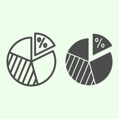 Dairesel diyagram çizgisi ve katı ikon. Beyaz arkaplanda yüzde yüz işaret tablosu çizimi olan turta grafiği. Mobil konsept ve web tasarımı için daire şeklinde bir işletme okulu sunumu. Vektör grafikleri.