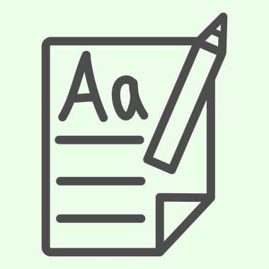 Okul dosyası ve kalem çizgisi simgesi. Beyaz arkaplanda ana hatları öğrenen ilk harflerle kağıt sayfaları çalışmak. Mobil konsept ve web tasarımı için eğitim işaretleri. Vektör grafikleri.