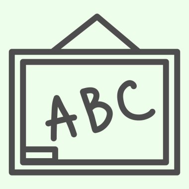 Okul karatahta çizgisi simgesi. Beyaz arka planda alfabe harfleri olan sınıf masası. Mobil konsept ve web tasarımı için eğitim ve öğrenim işaretleri. Vektör grafikleri.