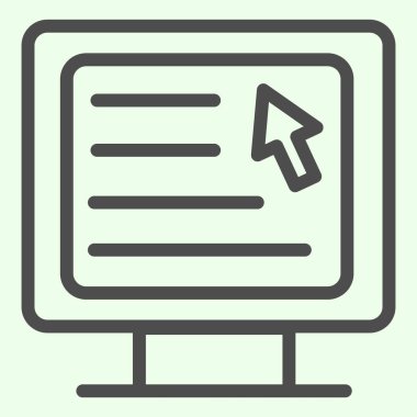 Bilgisayar çizgisi simgesi. Beyaz arkaplanda imleci olan web sayfası. Mobil konsept ve web tasarımı için eğitim sitesi ve fare işaretçisi. Vektör grafikleri.