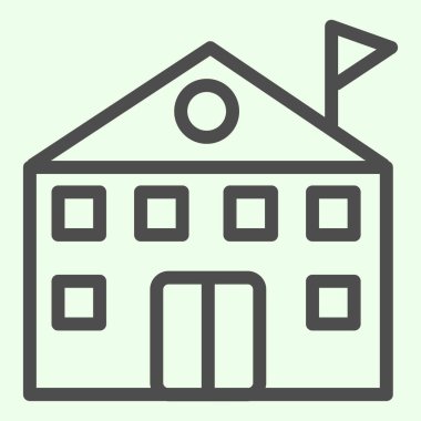 Okul inşa çizgisi simgesi. Beyaz arka planda bayrakları olan yüksek eğitim kurumu. Mobil konsept ve web tasarımı için bilgi ve çalışma işaretleri. Vektör grafikleri.