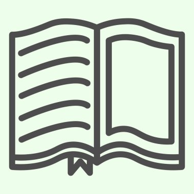 Kitap satırı simgesini aç. Okul, beyaz arkaplanda metin ve çerçeve çizim tarzıyla ders kitabı okuyor. Mobil konsept ve web tasarımı için eğitim ve bilgi işaretleri. Vektör grafikleri.