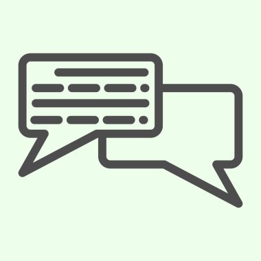 Diyalog çizgisi simgesi. Kare sohbet baloncukları beyaz arkaplanda ana hatlı resim grafiği oluşturur. Mobil konsept ve web tasarımı için ofis ve organizasyon sohbet sembolü. Vektör grafikleri.