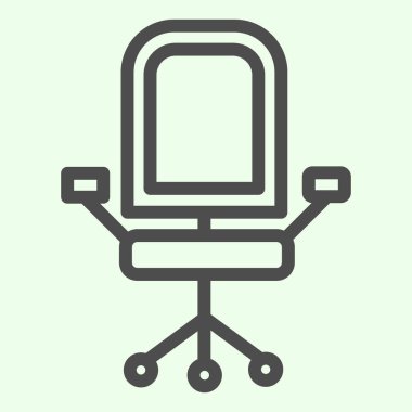 Ofis koltuğu çizgisi ikonu. Koltuk, rahat iş mobilyalarının tekerlekleri beyaz arka planda resim çizimi. Mobil konsept ve web tasarımı için ofis şefi koltuğu. Vektör grafikleri.