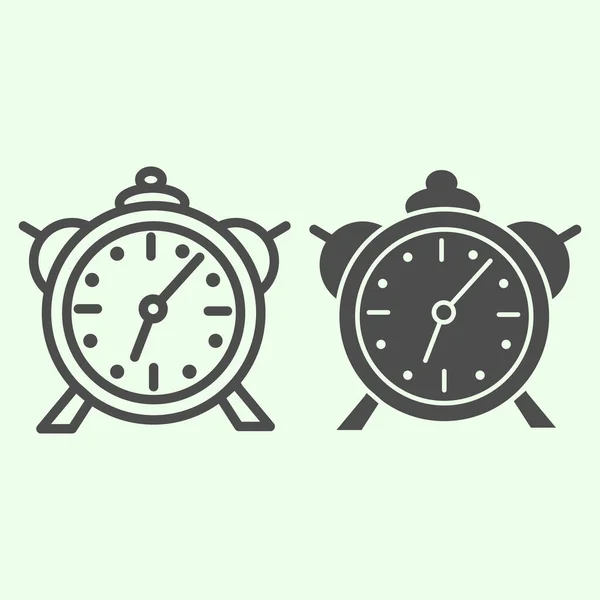 Ligne d'horloge d'alarme et icône solide. Pictogramme de style horloge de table rétro classique sur fond blanc. Réveillez-vous le matin montre pour concept mobile et web design. Graphiques vectoriels . — Image vectorielle