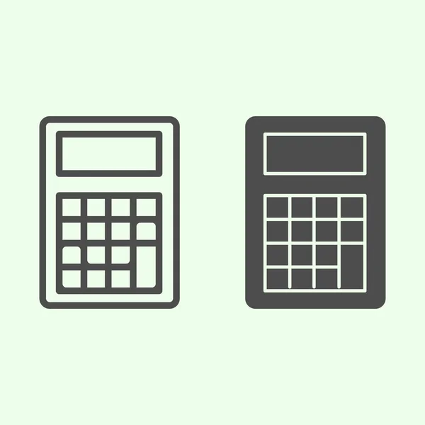 Línea de la calculadora e icono sólido. Equipo de la escuela de matemáticas para calcular pictograma de estilo de contorno sobre fondo blanco. Señales educativas y de estudio para el concepto móvil y el diseño web. Gráficos vectoriales . — Archivo Imágenes Vectoriales