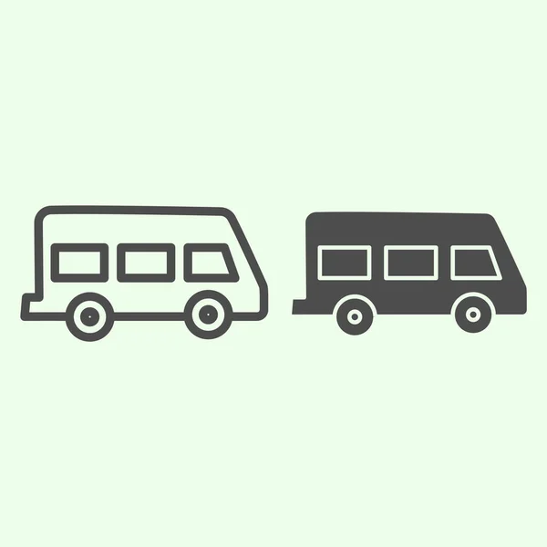 Línea de autobús escolar e icono sólido. Pictograma de estilo retro en minibús sobre fondo blanco. Camioneta escolar para estudiantes o transporte de alumnos para concepto móvil y diseño web. Gráficos vectoriales . — Vector de stock