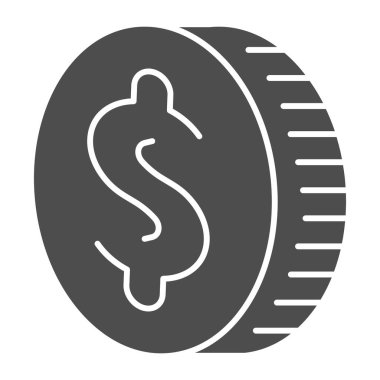 Bozuk para sağlam bir ikon. Bir dolar para birimi, 10 sentlik tasarruf sembolü, beyaz arka planda kabartma şekilli resim. Mobil konsept ve web tasarımı için para işareti. Vektör grafikleri.