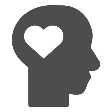 Aşık bir adam katı bir ikon. İnsan kafası sembolü şeklinde kalp şekli, beyaz arka planda kabartma şekli. Mobil konsept ve web tasarımı için ilişki işareti. Vektör grafikleri.