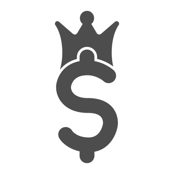 Корона с твердой иконой доллара. Валюта, король делового символа, пиктограмма в стиле глифа на белом фоне. Денежный знак для мобильной концепции и веб-дизайна. Векторная графика . — стоковый вектор