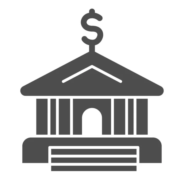 銀行の固体アイコン。金融ビルやドル記号、白の背景にグリフスタイルのピクトグラム。モバイルコンセプトとウェブデザインのためのお金の記号。ベクトルグラフィックス. — ストックベクタ