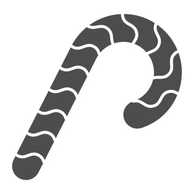 Şeker gibi sağlam bir ikon. Spiral sembollü Noel şekeri bastonu, beyaz arka planda glifli resim. Mobil konsept ve web tasarımı için tatil ögesi işareti. Vektör grafikleri.