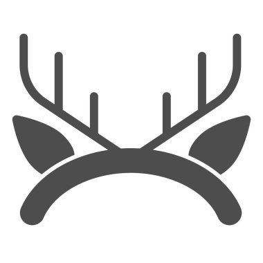 Geyik boynuzları sert ikon. Saç halkası, boynuzlu ren geyiği boynuzu sembolü, beyaz arka planda glifli resim. Mobil konsept ve web tasarımı için Noel veya tatil tabelası. Vektör grafikleri.