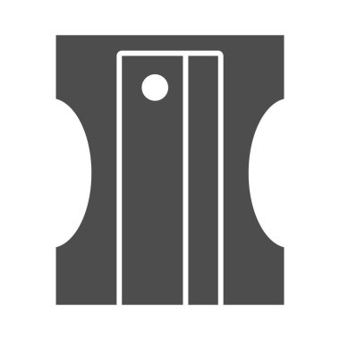 Kalem açacağı simgesi. Elle kesme sembolü, beyaz arkaplanda glifli resim. Mobil konsept ve web tasarımı için okul enstrümanı veya kırtasiye tabelası. Vektör grafikleri.