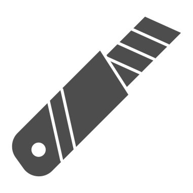 Katı bıçak simgesi. Profesyonel kesicinin sembolü, beyaz arka planda glifli resim. Mobil konsept ve web tasarımı için ofis ya da kırtasiye öğesi işareti. Vektör grafikleri.