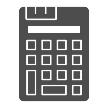 Hesap makinesi simgesi. Sembolü hesaplamak için basit bir araç, beyaz arkaplanda glifli resim. Mobil konsept ve web tasarımı için ofis ya da kırtasiye öğesi işareti. Vektör grafikleri.