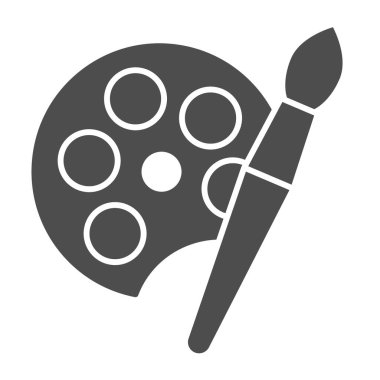 Paleti boya ve katı bir ikon fırçala. Resim fırçası sembollü renk paleti, beyaz arkaplanda glifli resim. Mobil konsept ve web tasarımı için kırtasiye malzemesi işareti. Vektör grafikleri.