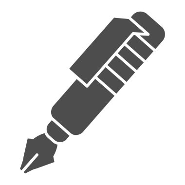 Mürekkep kalem katı simgesi. Klasik dolmakalem sembolü, beyaz arkaplanda glifli resim. Mobil konsept ve web tasarımı için ofis ya da kırtasiye öğesi işareti. Vektör grafikleri.