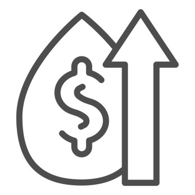 Fiyat artışı çizgisi simgesi. Piyasa büyümesi grafiği, dolar işareti ve okla birlikte düşüyor. Petrol endüstrisi vektör tasarımı konsepti, beyaz arkaplanda taslak biçim piktogramı.