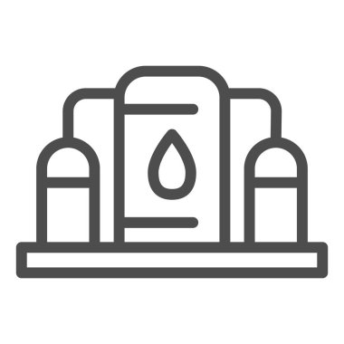 Yakıt depolama ikonu. Yeraltı rezervuar sistemi, yanıcı benzin depoları istasyonu. Petrol endüstrisi vektör tasarımı konsepti, beyaz arkaplanda taslak biçim piktogramı.