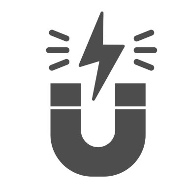 Mıknatıs katı simgesi. Enerji işaretli at nalı, manyetizma çekimi. Fizik konusu vektör tasarımı konsepti, beyaz arkaplan üzerindeki glyph biçimi pictogram.
