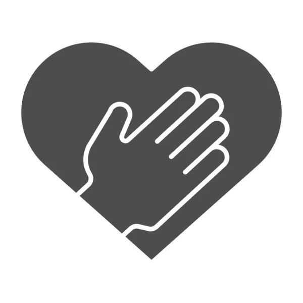 Serce i pomocna ręka solidna ikona. Ludzka dłoń wewnątrz symbolu kształtu serca, piktogram w stylu glifów na białym tle. Związek znak dla mobilnej koncepcji i projektowania stron internetowych. Grafika wektorowa. — Wektor stockowy