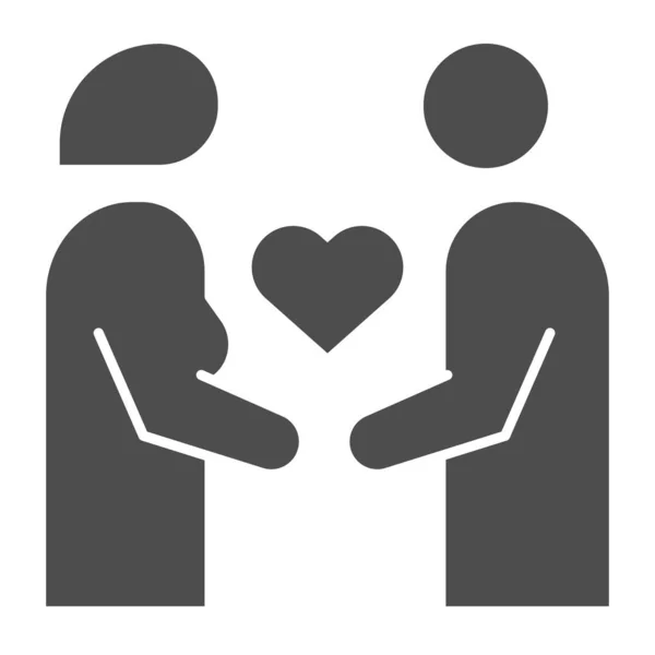 Verliebtes Paar einfache solide Ikone. Frau und Mann mit herzförmigem Symbol, Piktogramm im Glyphen-Stil auf weißem Hintergrund. Beziehungszeichen für mobiles Konzept und Webdesign. Vektorgrafik. — Stockvektor