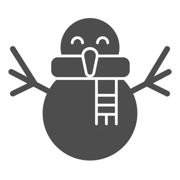 Щасливий сніговик солідний значок. Симпатична зимова снігова фігура з символом шарфа, піктограма стилю гліфа на білому тлі. Різдвяний святковий знак для мобільних концепцій та веб-дизайну. Векторна графіка . — стоковий вектор