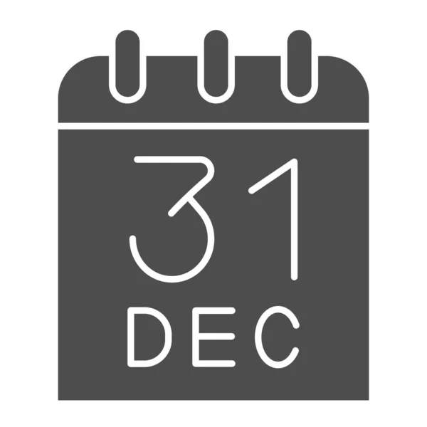 Fecha del calendario icono sólido. Página del calendario con el símbolo del 31 de diciembre, pictograma estilo glifo sobre fondo blanco. Señal navideña o navideña para concepto móvil o diseño web. Gráficos vectoriales . — Archivo Imágenes Vectoriales