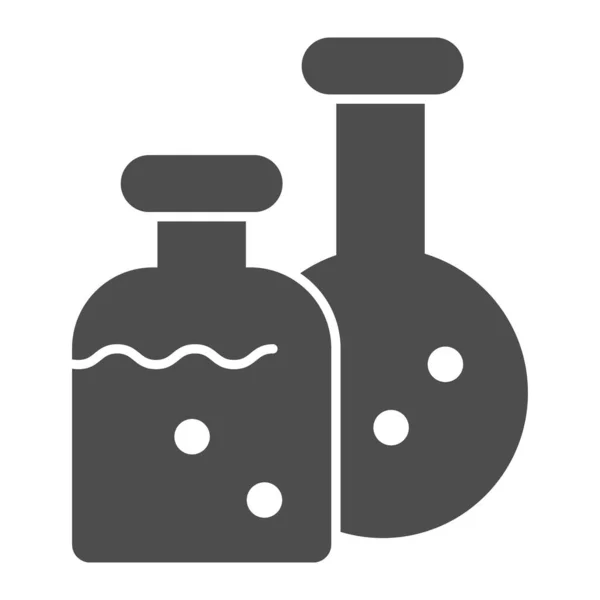 Potion flasks solid icon. Two bottles, chemistry laboratory. Halloween party vector design concept, glyph style pictogram on white background. — Stock Vector