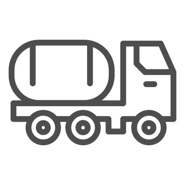 Tank auf LKW-Linie Symbol. Chemischer Güterverkehr. Ölindustrie Vektor-Designkonzept, Umriss Stil Piktogramm auf weißem Hintergrund. — Stockvektor