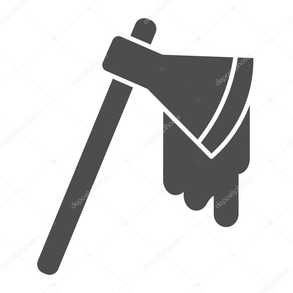 Bloodied Axe solid icon. Razor with drop of blood, bloody bladed hummer. Halloween party vector design concept, glyph style pictogram on white background.
