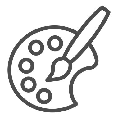 Güzel sanat paleti çizgisi ikonu. Sanatsal fırçayla boyanmış renk paleti. Sanatçı eğitimi vektör tasarımı konsepti, beyaz arkaplan üzerinde ana hatlı biçim pictogramı.