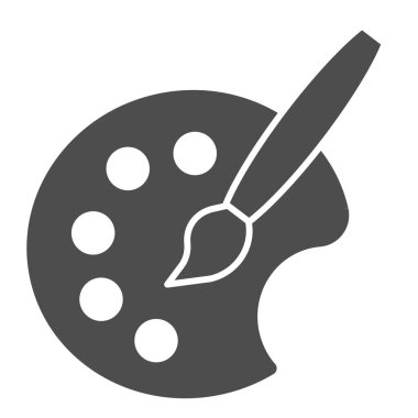 Güzel sanat paleti katı simgesi. Sanatsal fırçayla boyanmış renk paleti. Sanatçı eğitimi vektör tasarımı konsepti, beyaz arkaplan üzerindeki glyph biçimi pictogram.