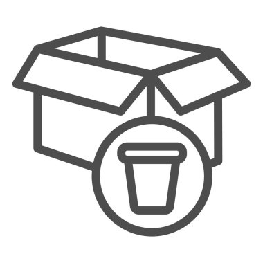Kutu hattı simgesi. Küçük bardak işaretli konteynır. Sıfır atık tasarım konsepti, beyaz arka planda ana hatlı resim çizimi, web ve uygulama için kullanım. Eps 10.