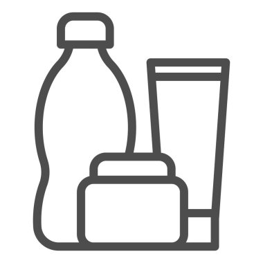Plastik ürünler çizgisi simgesi. Kadeh, kavanoz ve şişe. Sıfır atık tasarım konsepti, beyaz arka planda ana hatlı resim çizimi, web ve uygulama için kullanım. Eps 10.